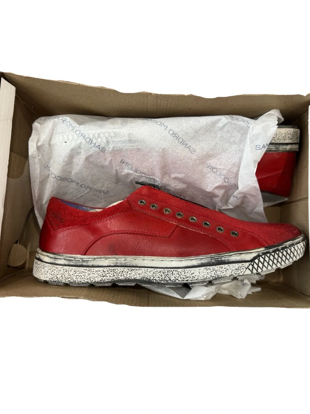 Sandro Moscoloni Red Suede Zip-Front Men's Sneakers